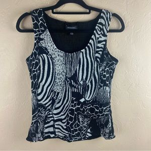 Notations Black White Animal Print Crinkle Tank Top Sleeveless Medium